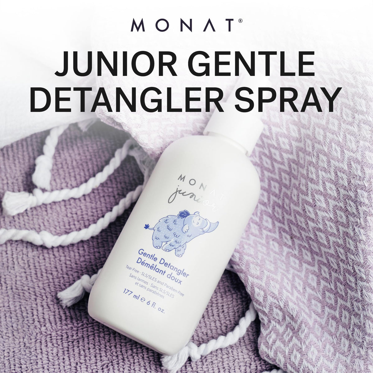 MONAT Junior in bathroom routine with child for hassle-free detangling benefit
