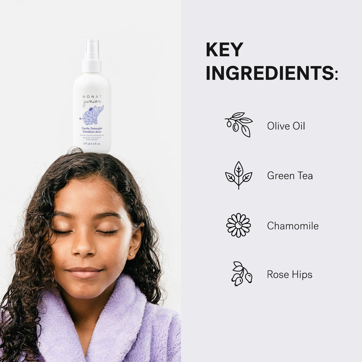 MONAT Junior with olive oil and botanicals showcasing natural conditioning benefit