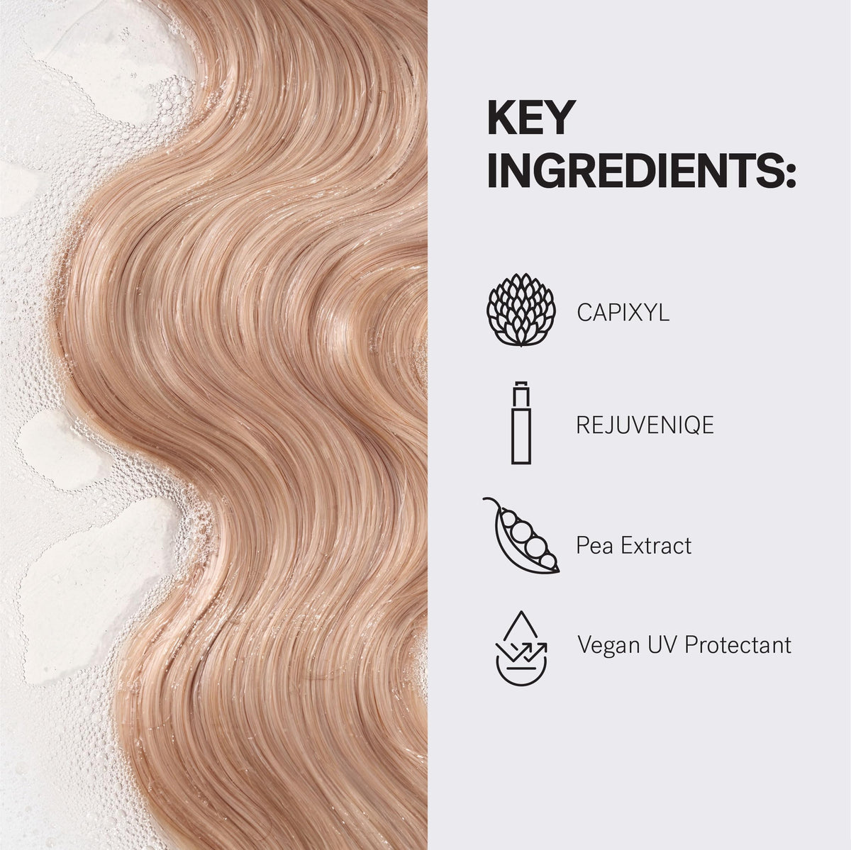 MONAT shampoo lather in hand illustrating gentle, non-stripping cleanse