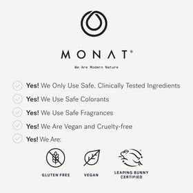 MONAT masque on bathroom shelf in routine setting for easy use
