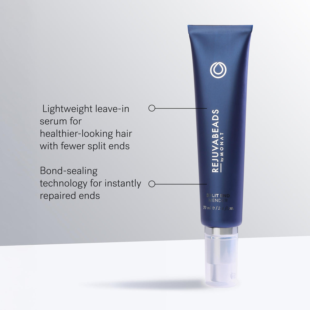 MONAT Rejuvabeads applied to hair ends demonstrating instant smoothing benefit