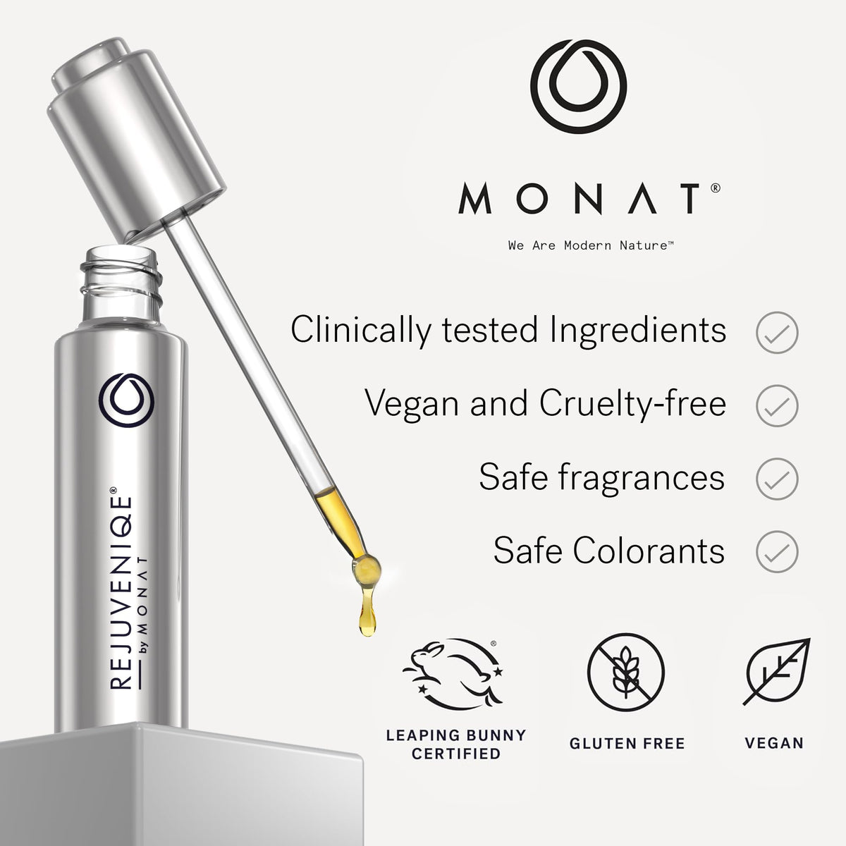 MONAT bottle on bathroom shelf within a minimalist lifestyle scene