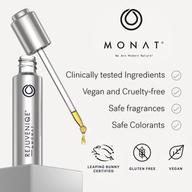 MONAT bottle on bathroom shelf within a minimalist lifestyle scene
