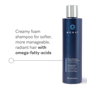 MONAT label and pump detail highlighting product ingredients and easy dispensing