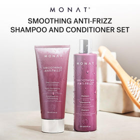 MONAT product next to a hand for scale, showing compact bottles that travel easily