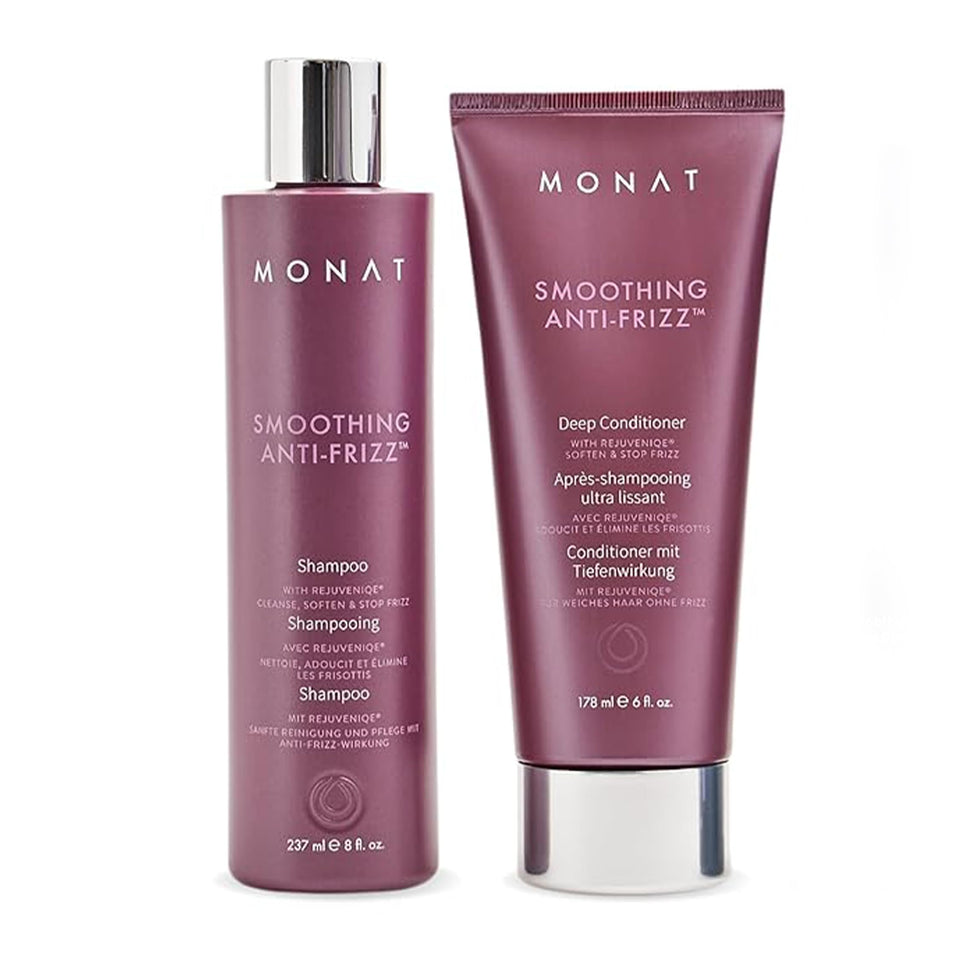 MONAT smoothing set front packaging showing both bottles for easy identification and shelf appeal