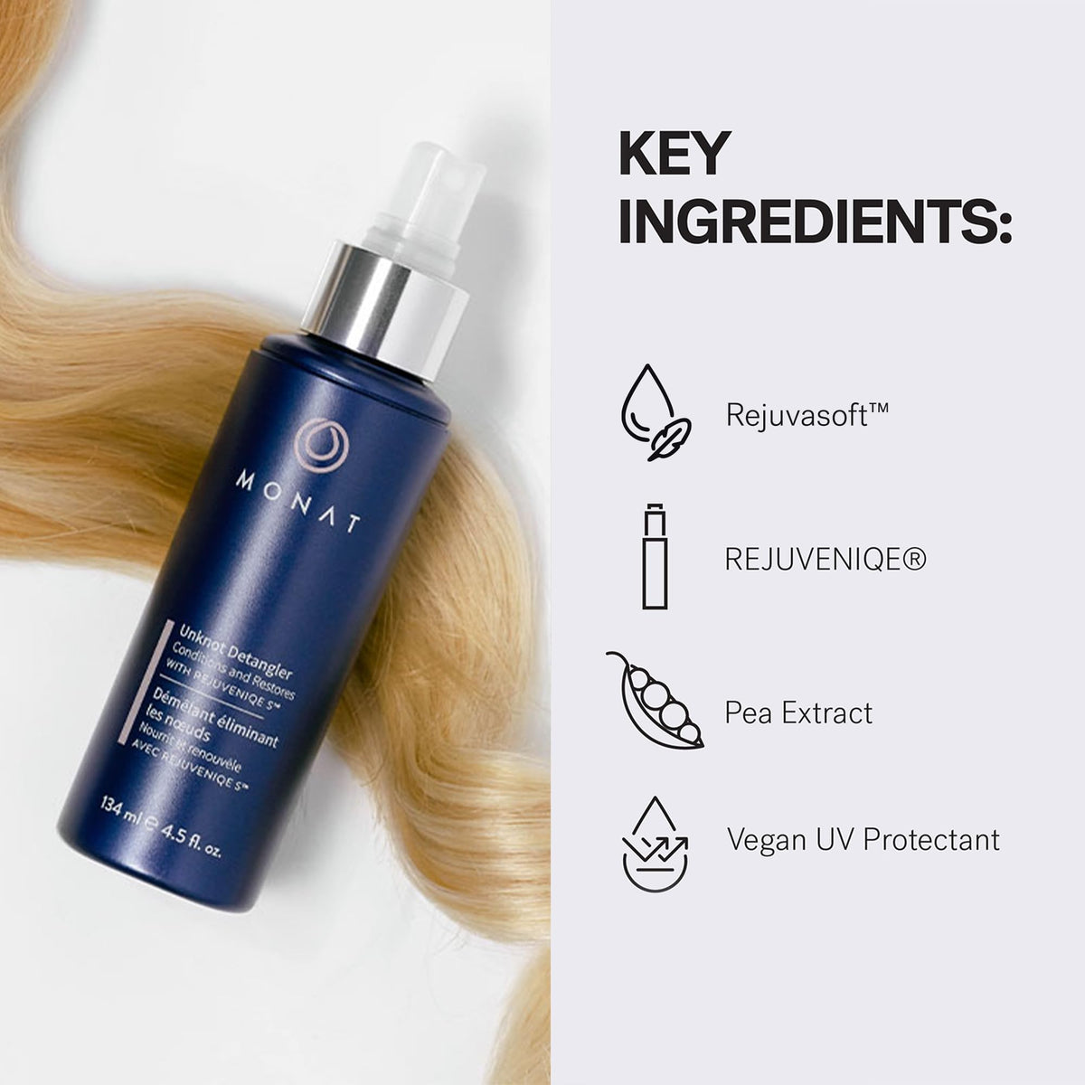 MONAT Unknot Detangler in hand size comparison conveying travel-friendly convenience and portability
