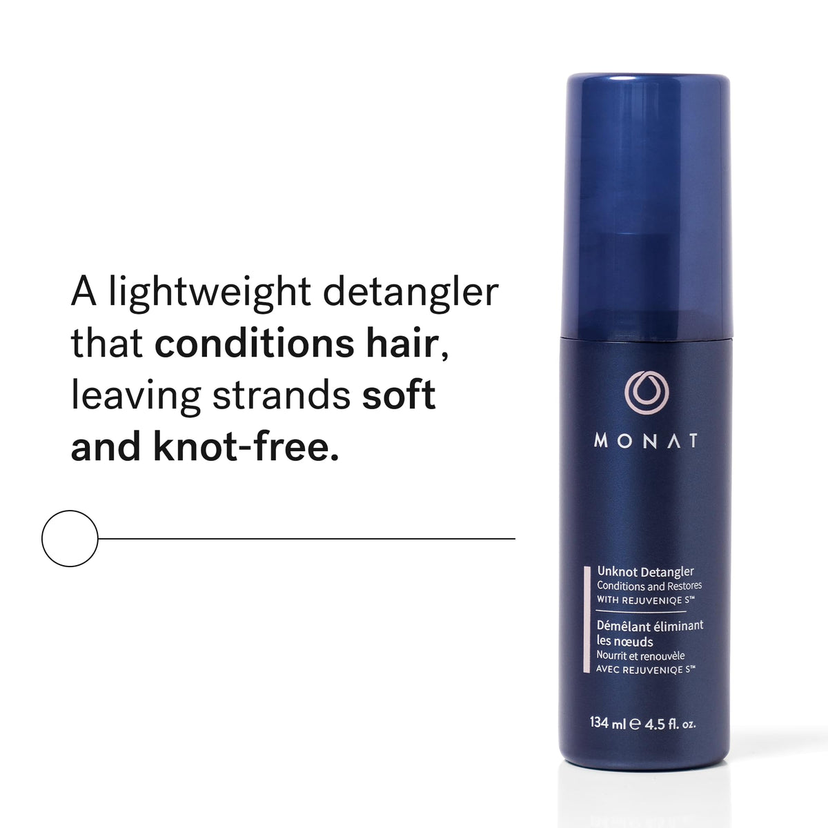 MONAT Unknot Detangler spray nozzle close-up illustrating fine mist application for even coverage