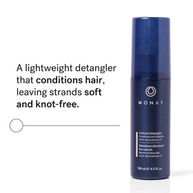MONAT Unknot Detangler spray nozzle close-up illustrating fine mist application for even coverage