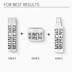 MONCHO MORENO label detail showing usage instructions and professional branding