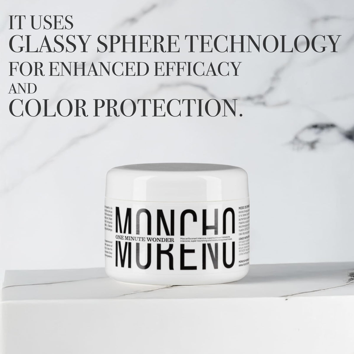 MONCHO MORENO jar next to hand to show 8.45 fl oz size clarity