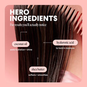 MONDAY HAIRCARE ingredients flatlay with coconut oil shea butter and rice protein benefits