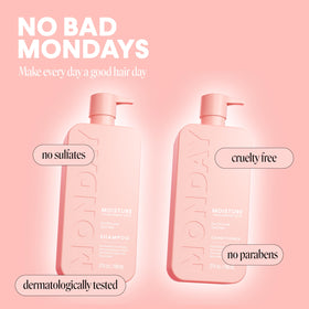 MONDAY HAIRCARE size comparison showing 27 oz bottles for long-lasting use benefit