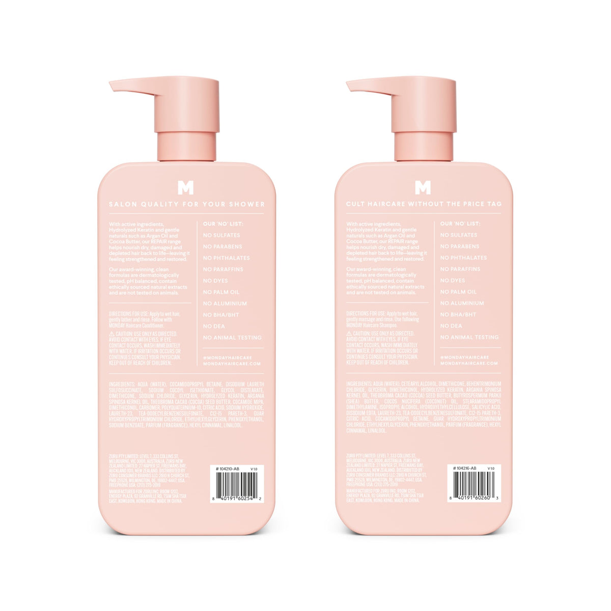 MONDAY HAIRCARE recyclable bottle label detail highlighting eco benefit