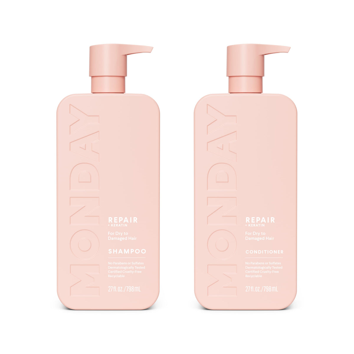 MONDAY HAIRCARE front packaging showing repair duo and benefits