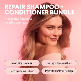 MONDAY HAIRCARE shampoo pump and conditioner bottles displayed neatly