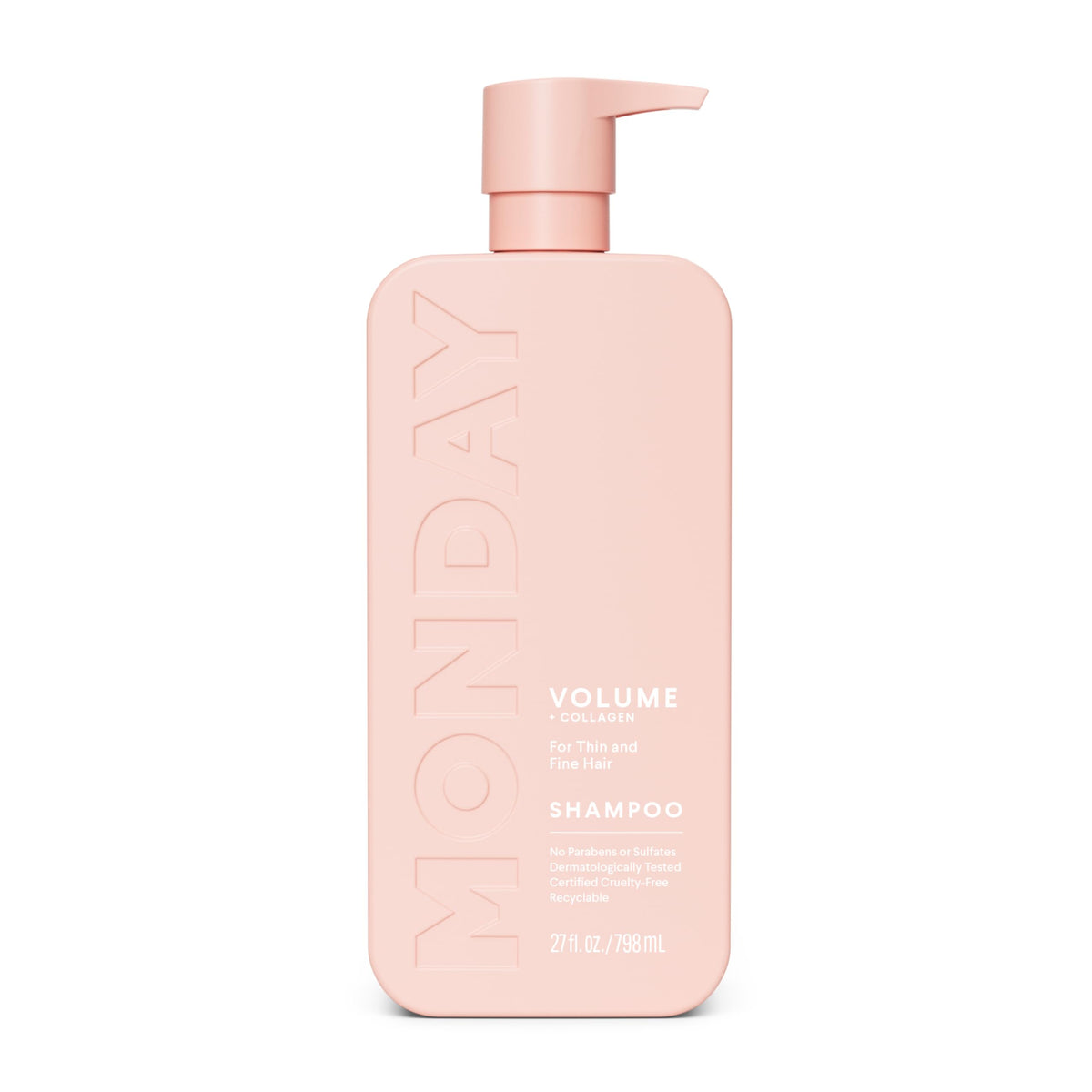 MONDAY Haircare front bottle showing 798 mL size and volume benefits