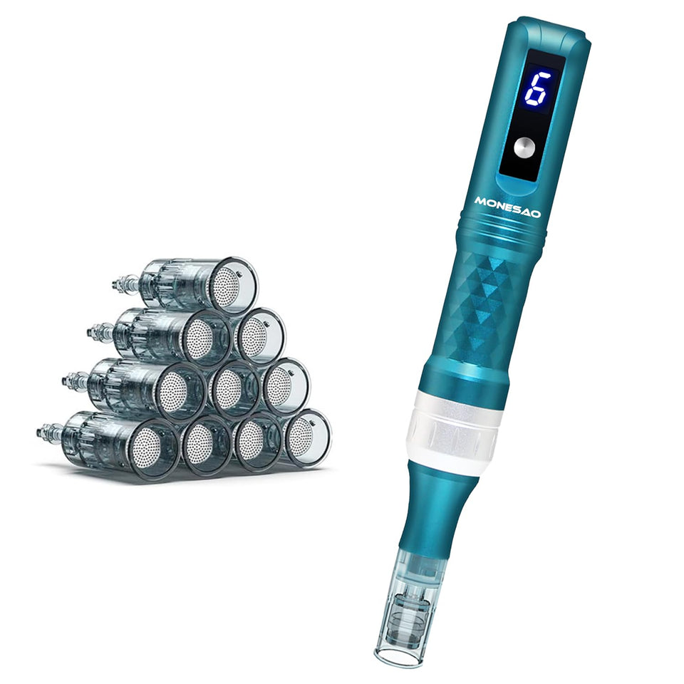 MONESAO front packaging showing kit and accessories for at-home microneedling benefits