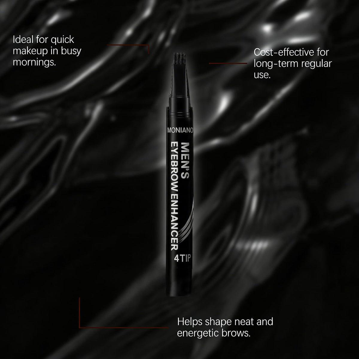 Moniano applying pen to eyebrow demonstrating natural fill benefit enhanced definition