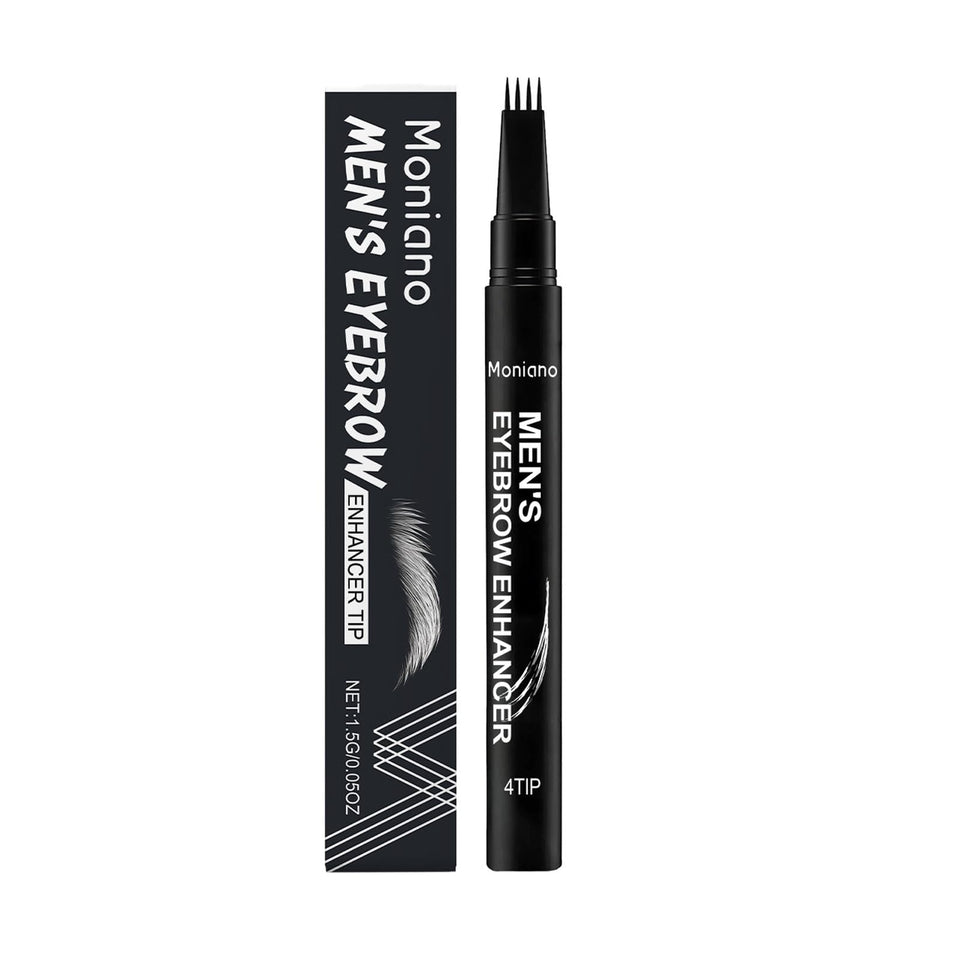 Moniano front packaging showing compact men’s brow pen benefit quick grooming