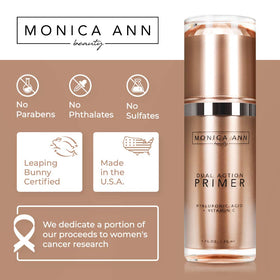 Monica Ann Beauty primer swatched on hand showing immediate blurring effect