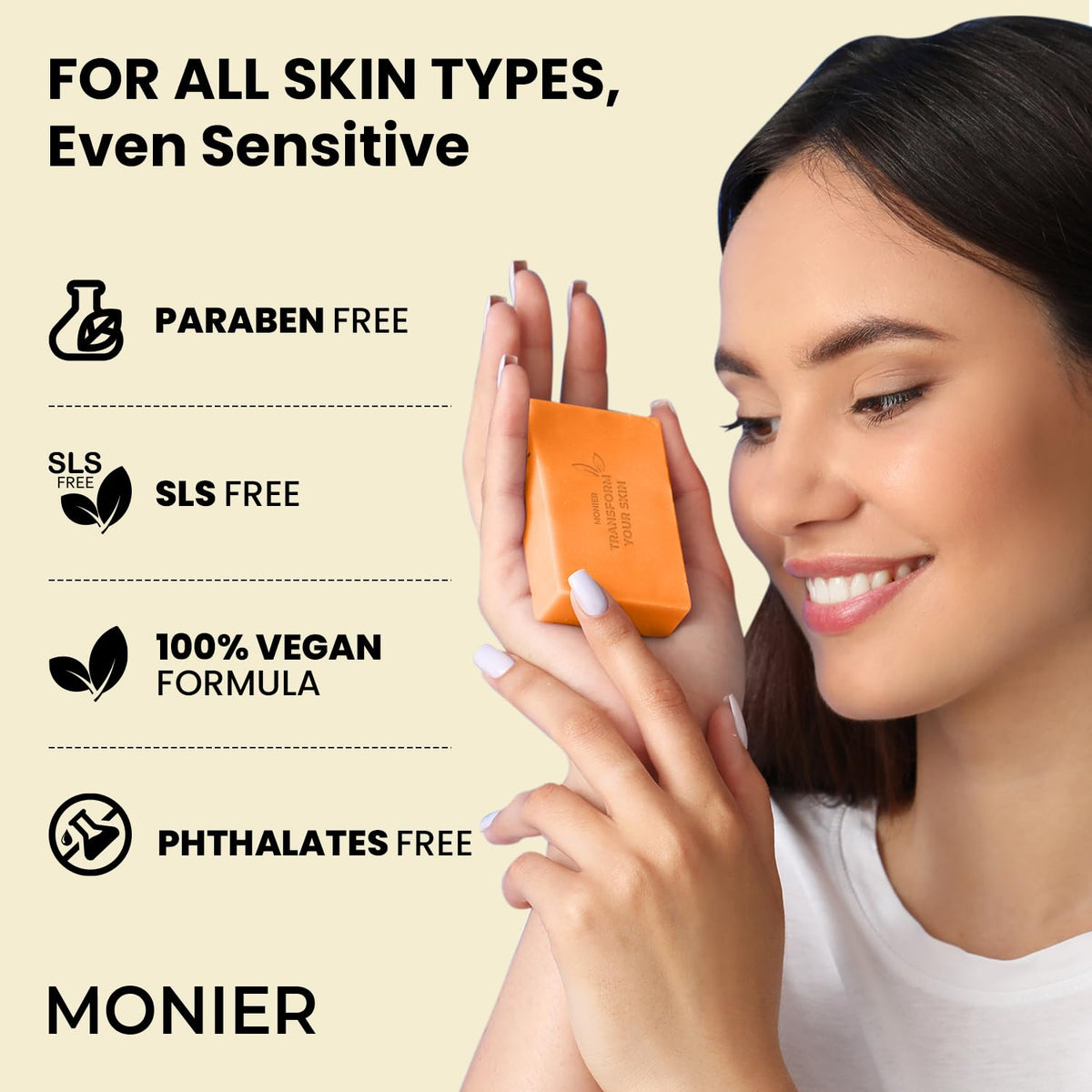 MONIER soap staged in bathroom for lifestyle appeal and glowing skin