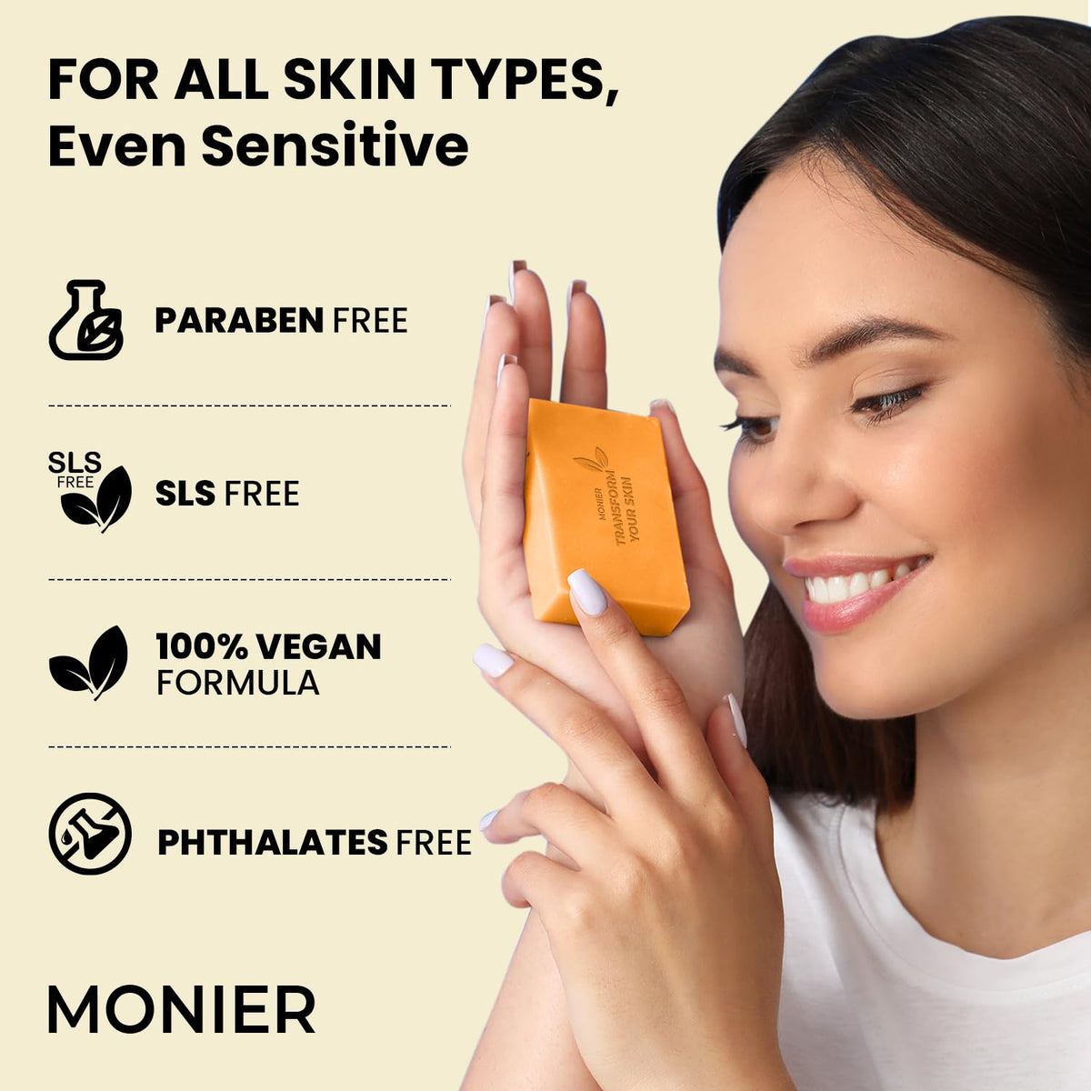 MONIER soap size comparison in hand showing compact travel-friendly bar