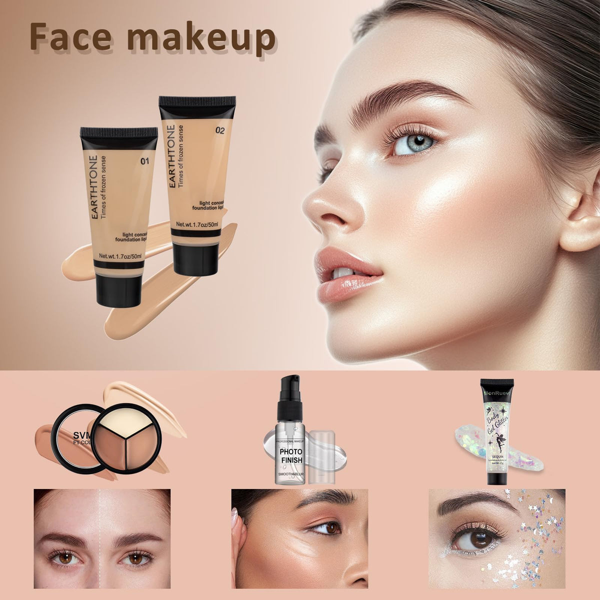 MONRUEVT lip products laid out to show color range and glossy satin finishes