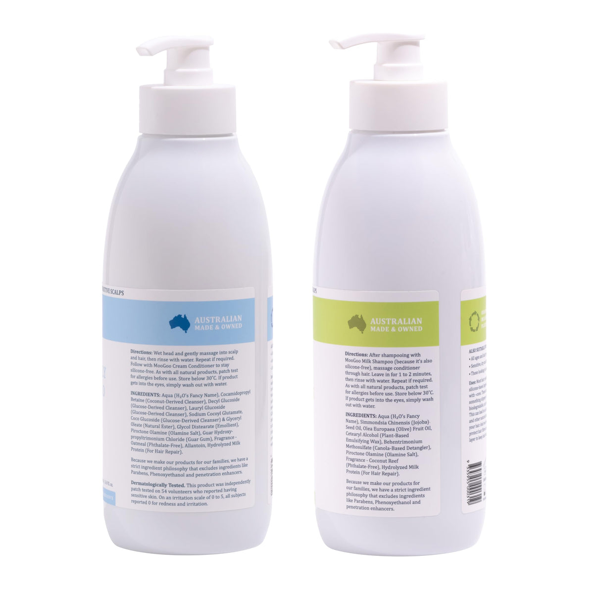 MooGoo family using shampoo showing gentle formula safe for kids