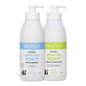 MooGoo front packaging duo showing gentle scalp care benefits