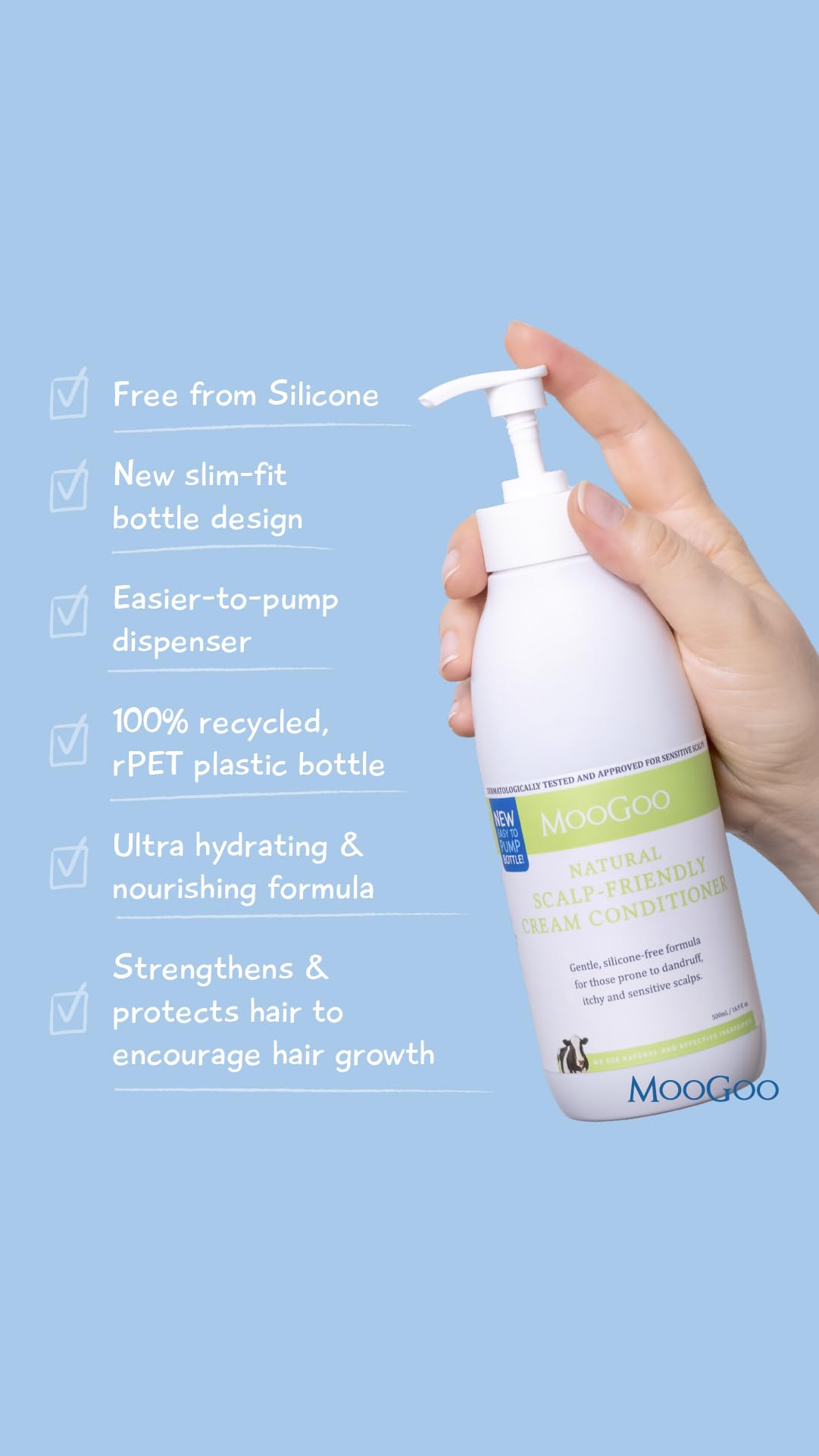 MooGoo ingredient display milk protein jojoba olive for hair strength