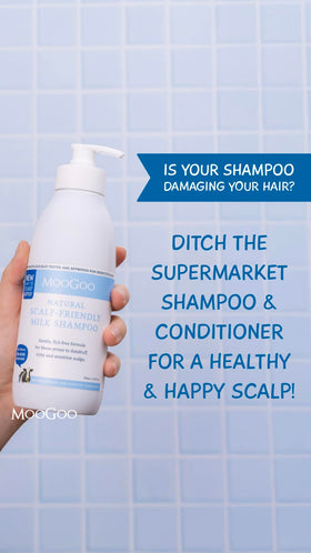 MooGoo shampoo lather close-up demonstrating gentle foam and effective cleaning
