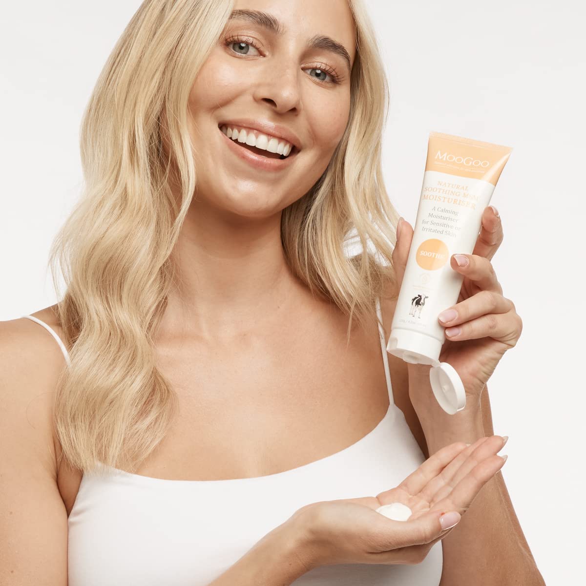 MooGoo moisturiser texture close-up highlighting lightweight, non-greasy feel