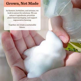 Moon Valley Organics filled foaming dispenser producing soft foam for gentle cleansing