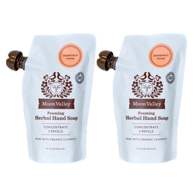 Moon Valley Organics front packaging showing two refill pouches and eco benefit