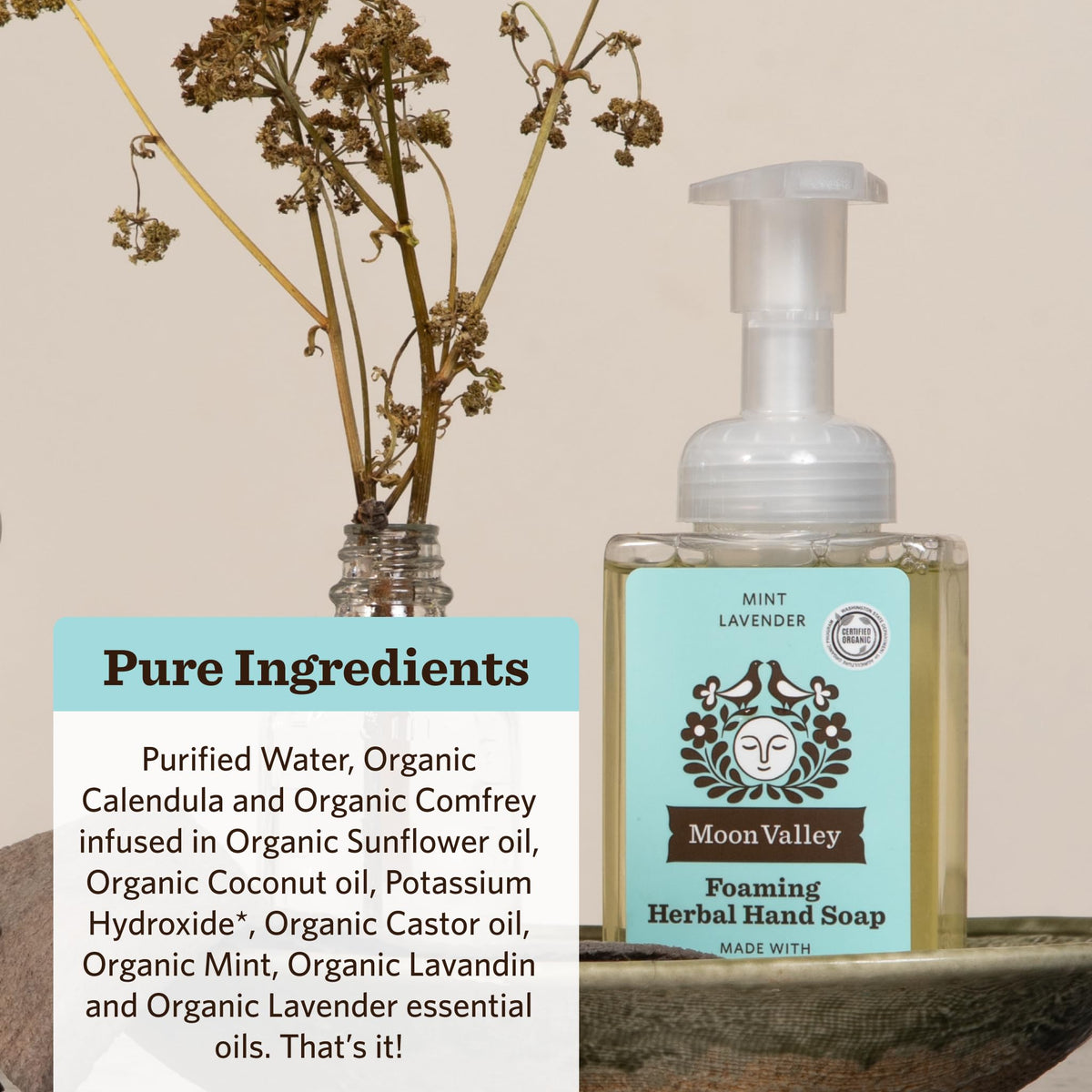 Moon Valley foam texture on hand showing gentle lather and softening effect