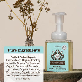 Moon Valley foam texture on hand showing gentle lather and softening effect