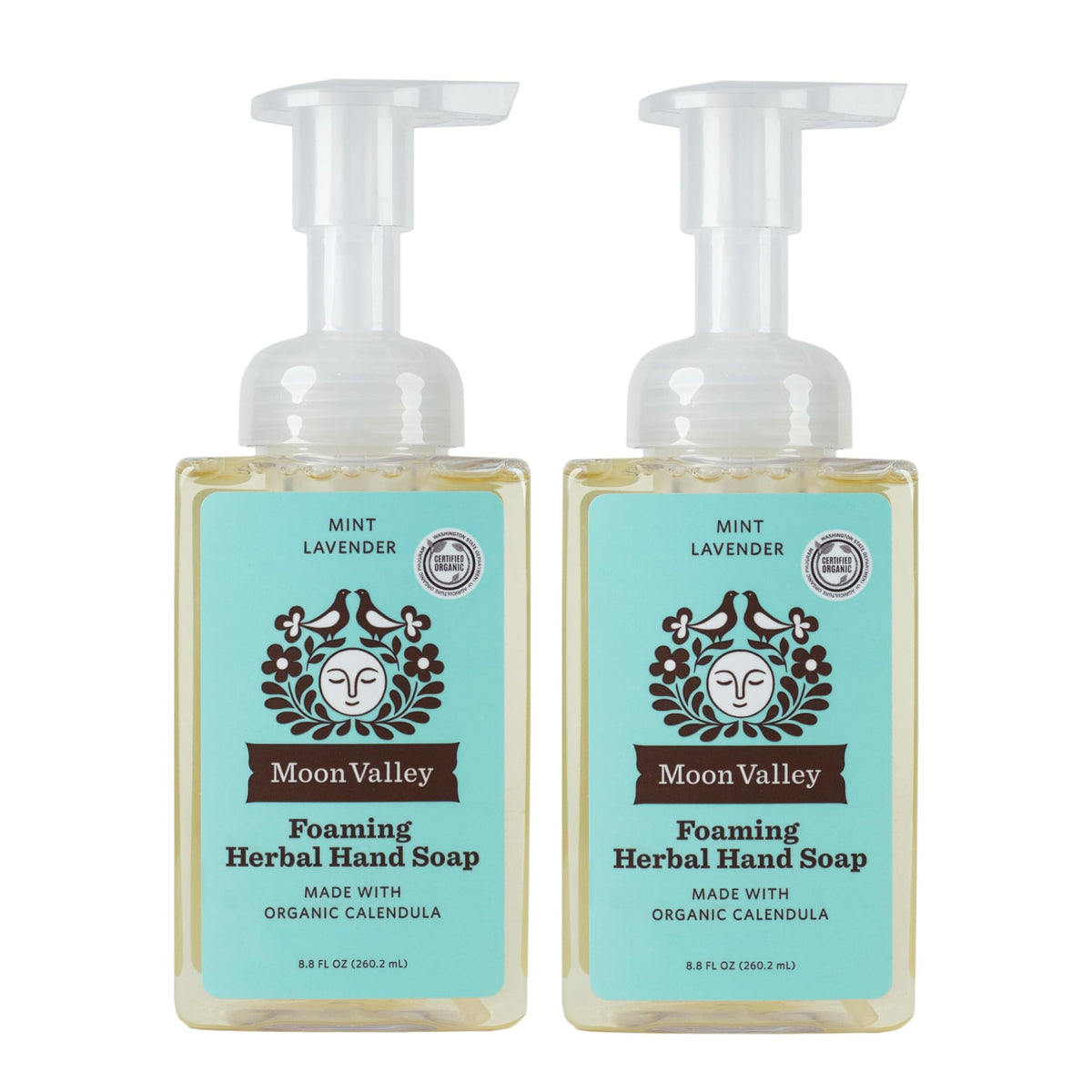 Moon Valley front packaging showing two bottles and fresh herbal scent benefits