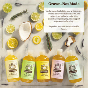 Moon Valley Organics bottle in hand conveying 12.9 oz size and easy dispensing