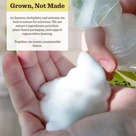 Moon Valley Organics foamy texture on hand demonstrating gentle cleansing