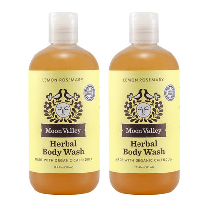 Moon Valley Organics front bottle showing lemon rosemary label and natural ingredients benefit