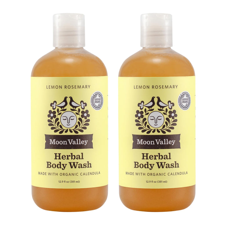 Moon Valley Organics front bottle showing lemon rosemary label and natural ingredients benefit