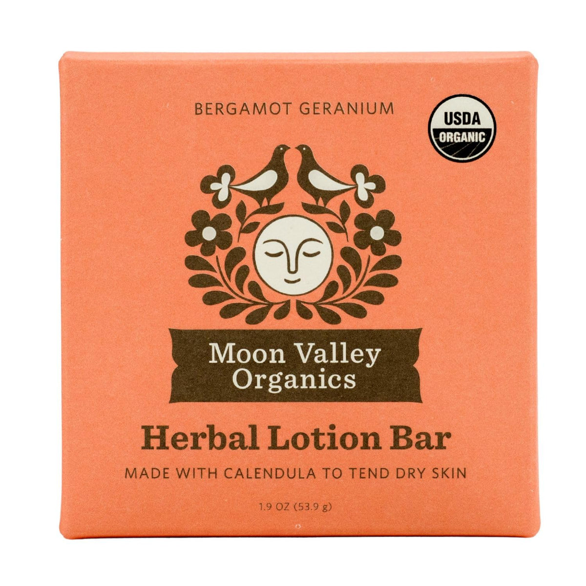 Moon Valley Organics front packaging showing bergamot geranium and benefits