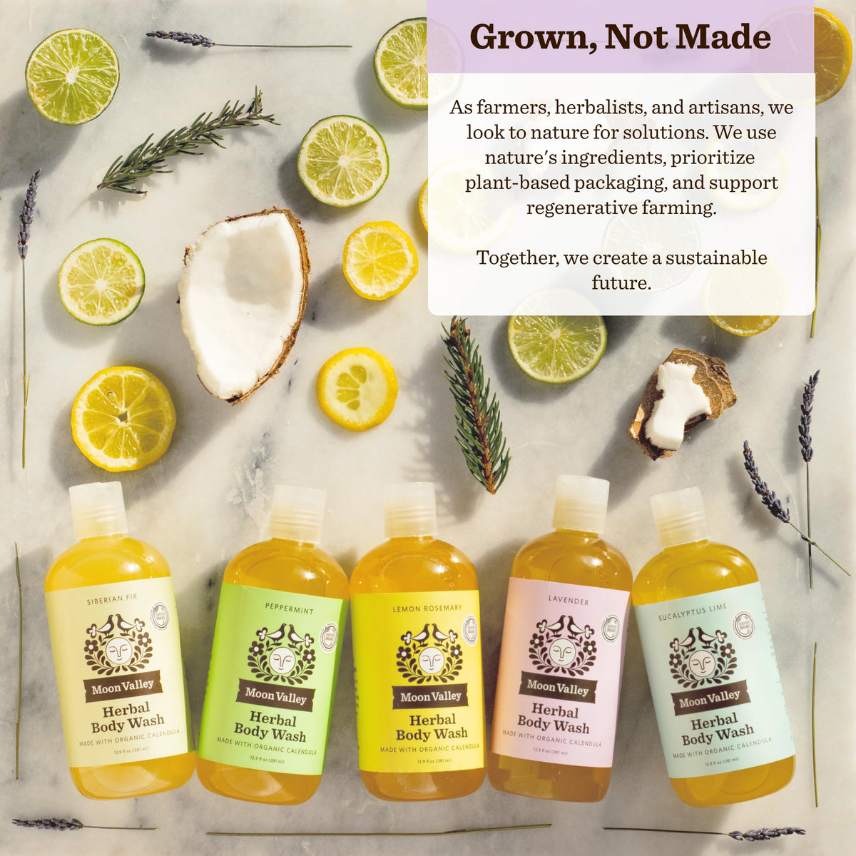 Moon Valley Organics ingredients label close-up showing natural, paraben-free benefit