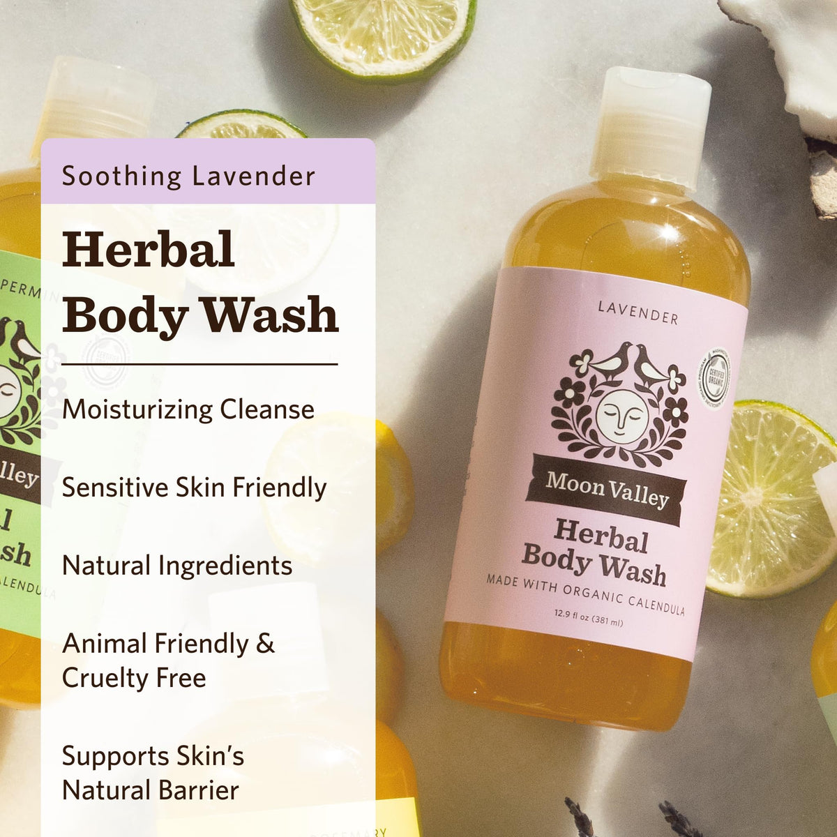 Moon Valley Organics pump close-up highlighting easy dispensing and leak resistance