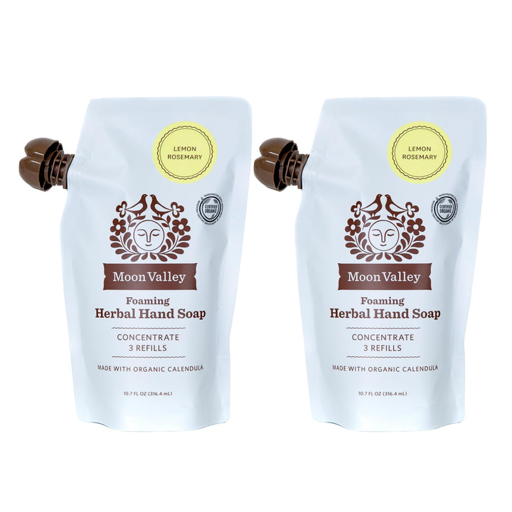 Moon Valley Organics front pouch showing lemon rosemary scent and eco benefits