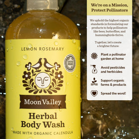 Moon Valley Organics bottles staged in bathroom highlighting two-pack value and aesthetic appeal