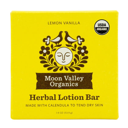 Moon Valley Organics front packaging showing lemon vanilla bar and label benefit