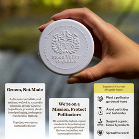 Moon Valley Organics bar beside a coin showing compact travel-friendly size