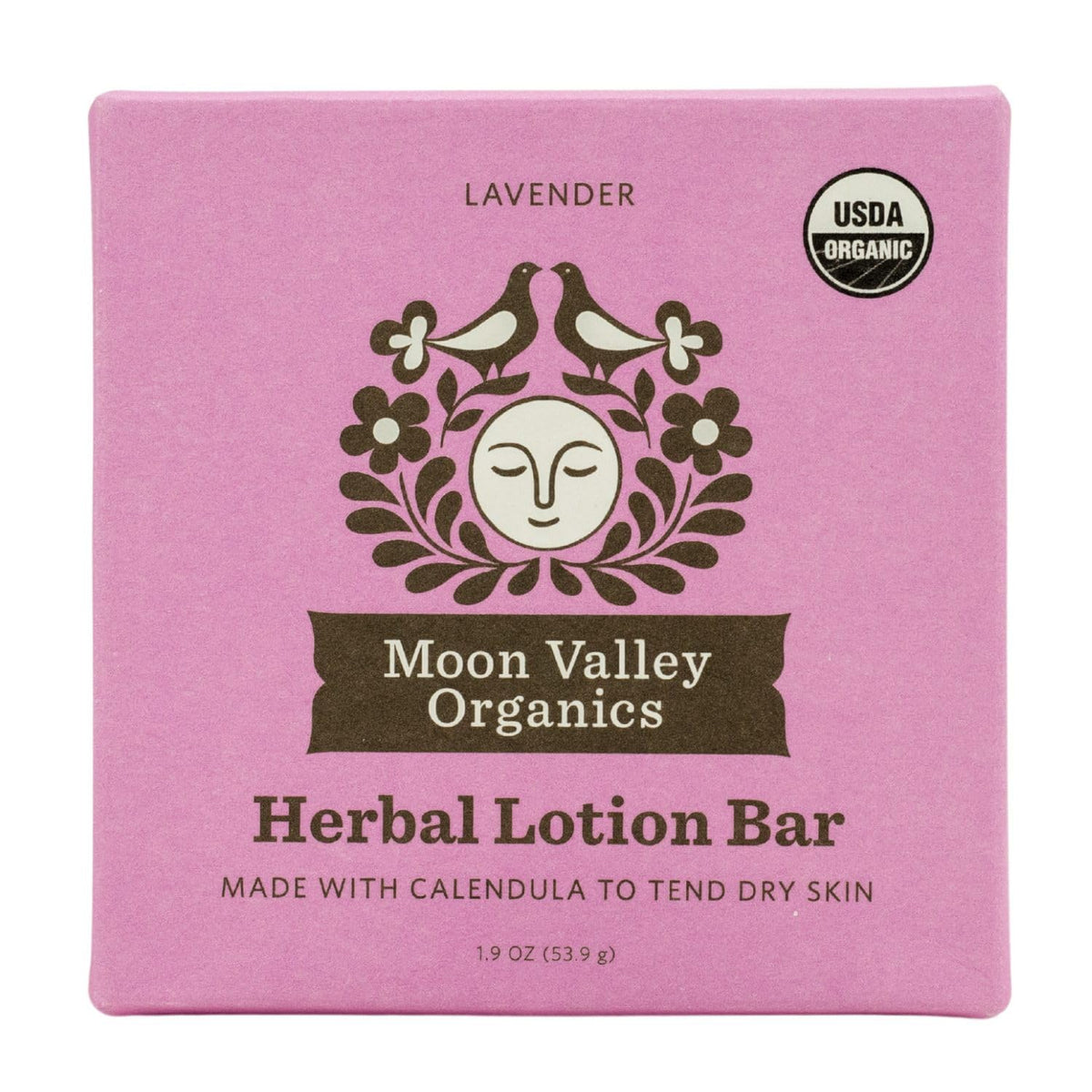 Moon Valley Organics front packaging showing lavender and beeswax benefits